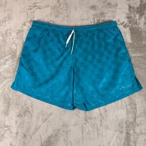 Vintage 80s checkered teal blue mens Surf Shorts by Fusion Sport XL